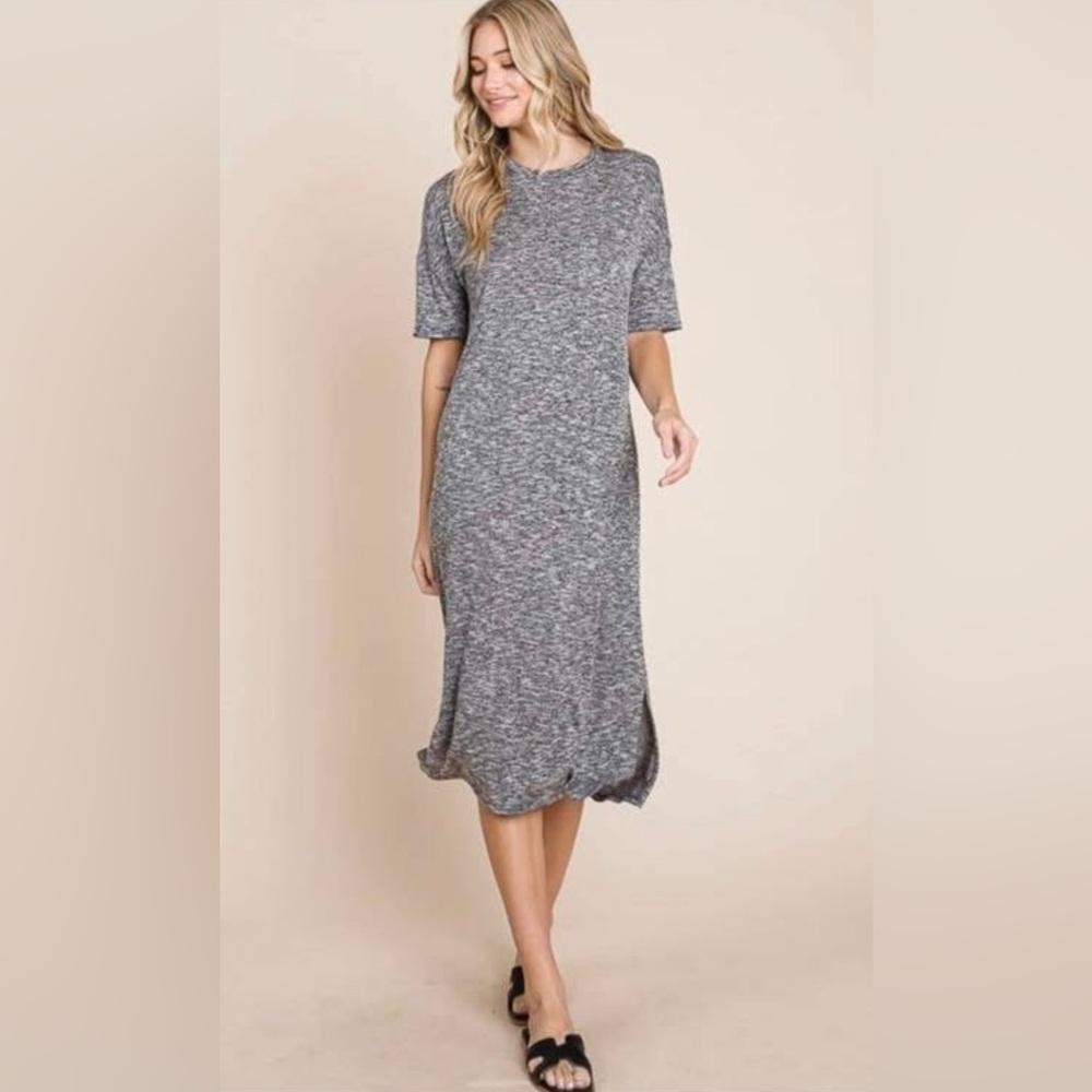 Gray Sheath Midi Dress with Slit